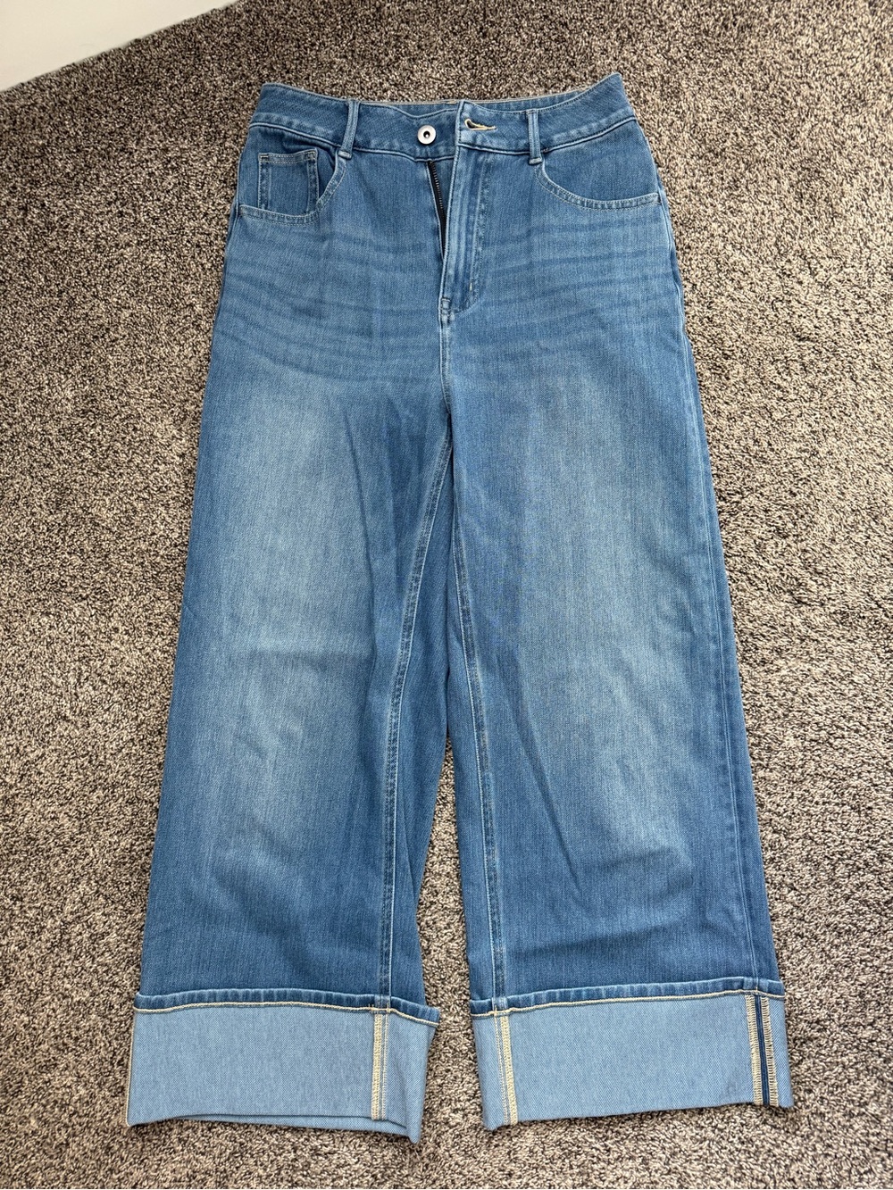 HALARA Light Blue Wide-Leg Cuffed Jeans